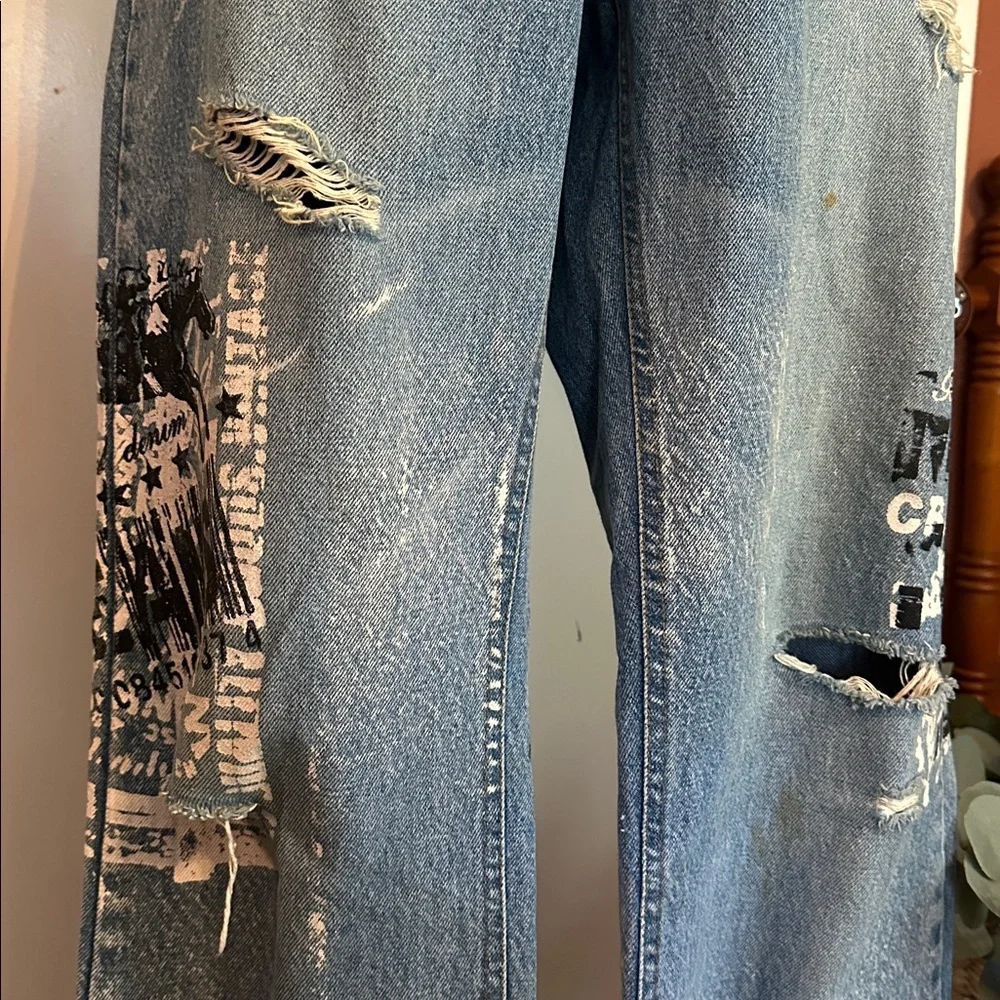 Ingalls Denim Line men’s 100 cotton 32x36 graffiti distressed Korean K-pop jeans